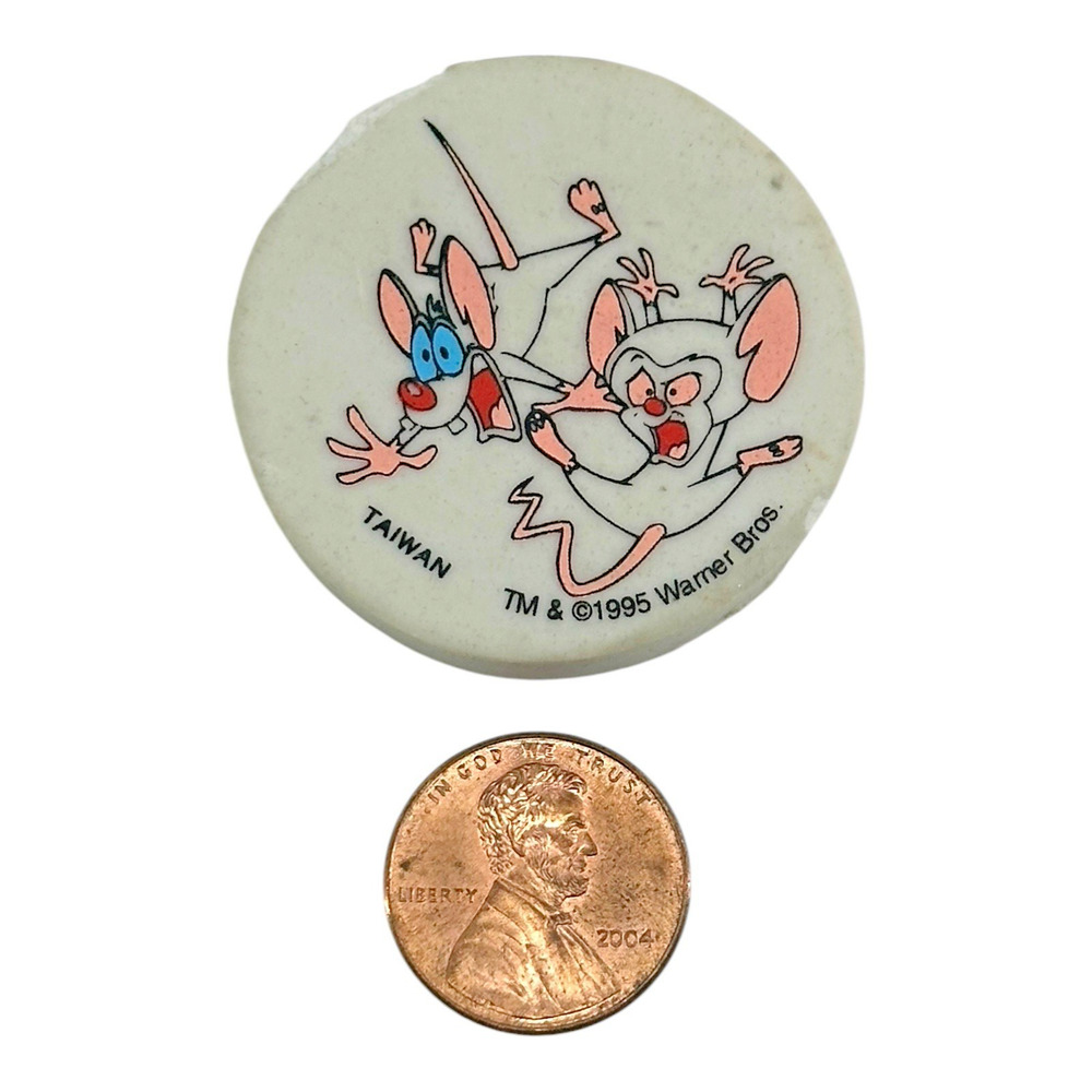 1995‎ Warner Brothers Pinky And The Brain Round Pencil Eraser School Supply VTG